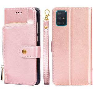 Voor Samsung Galaxy A51 4G Zipper Bag PU + TPU Horizontale Flip Lederen Case met Houder &amp; Card Slot &amp; Portemonnee &amp; Lanyard (Rose Gold)