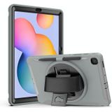 Voor Samsung Galaxy Tab S6 Lite 360 graden rotatie PC+TPU Beschermhoes met Holder &amp; Hand Strap &amp; Pen Slot(Grijs)
