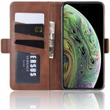 Voor iPhone X/XS dubbele gesp Crazy Horse zakelijke mobiele telefoon holster met kaart portemonnee beugel functie (bruin)