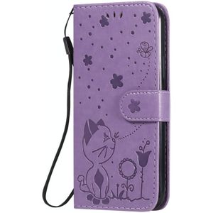 Voor iPhone 11 Pro Cat Bee Embossing Pattern Shockproof Horizontale Flip Lederen Case met Holder &amp; Card Slots &amp; Wallet(Paars)