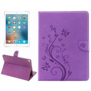 iPad Pro 9.7 inch horizontaal 3D Bloemen vlinders patroon PU leren Flip Hoesje met houder  magnetische sluiting en opbergruimte voor pinpassen &amp; geld (paars)