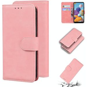 Voor Samsung Galaxy A21 Skin Feel Pure Color Flip Leather Telefoon Case (Pink)