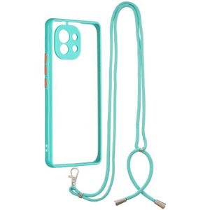 Voor Xiaomi MI 11 Transparante PC + TPU-telefooncase met contrastkleurknop &amp; neklanyard