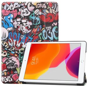 Voor iPad 10 2 gekleurde tekening horizontale Flip lederen draagtas met drie-opvouwbare houder &amp; slaap/Wake-up functie (graffiti)