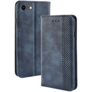 Voor iPhone SE (2020) Magnetic Buckle Retro Crazy Horse Texture Horizontal Flip Leather Case  with Holder &amp; Card Slots &amp; Photo Frame(Blue)