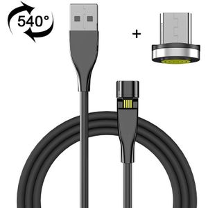 2m USB naar Micro USB 540 graden roterende magnetische oplaadkabel (zwart)