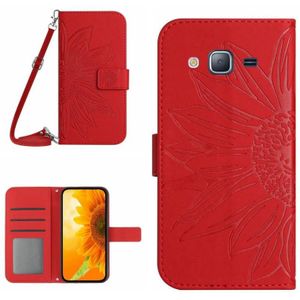 Voor Samsung Galaxy J2 Prime Skin Feel Sun Flower Pattern Flip Leather Phone Case met Lanyard (Rood)