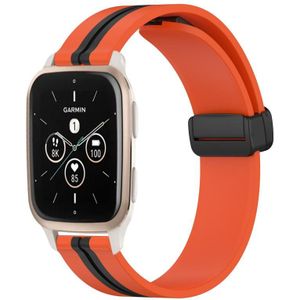 Voor Garmin Forerunner Sq2 Muziek 20mm Opvouwbare magnetische sluiting siliconen horlogeband (oranje + zwart)