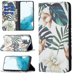 Voor Samsung Galaxy S22 + 5G Gekleurde Tekening Patroon Onzichtbare Magnetische Horizontale Flip Phone Lederen Case met Houder &amp; Card Slots &amp; Portemonnee (rode bladeren)