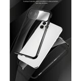 Sliding Lens Cover Mirror Design Vierhoeks schokbestendig magnetisch metalen frame Dubbelzijdige tempered glass case voor iPhone 12 mini(Zwart)