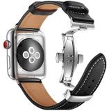 Echt leer + vlinder zilveren gesp vervangende horlogebanden voor Apple Watch Series 6 &amp; se  5 &amp; 4 44mm / 3 &amp; 2 &amp; 1 42mm (zwart)