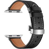 Echt leer + vlinder zilveren gesp vervangende horlogebanden voor Apple Watch Series 6 &amp; se  5 &amp; 4 44mm / 3 &amp; 2 &amp; 1 42mm (zwart)