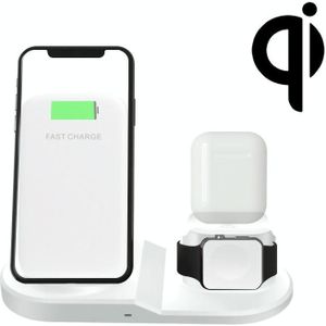 OJD-45 3 in 1 QI 10W mobiele telefoon + horloge + 8 pins oortelefoon oplaadpoort multifunctionele draadloze oplader voor mobiele telefoons en horloges &amp; AirPods 2 (wit)