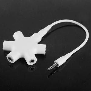 6 poorten 3.5 mm Stereo Female Jack Adapter met 3 5 mm audiokabel  voor iPhone 5 &amp; 5S / iPhone 4 &amp; 4S / 3 g / 3G / iPad 4 / iPad mini 1 / 2 / 3 / nieuwe iPad / iPad 2 / iPod touch(White)