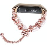 Voor Xiaomi Mi Band 5/6 Double Pearl Bead String metalen horlogeband (roségoud)