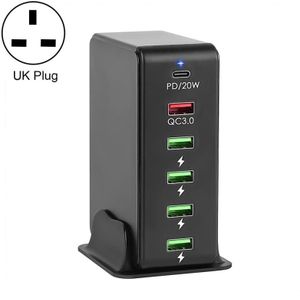 6 in 1 65W PD USB-C / TYPE-C + QC 3.0 USB + 4 USB Multi-Port Travel Charger  UK Plug