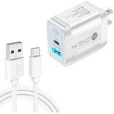 PD25W USB-C / TYPE-C + QC3.0 USB DUBLE PORTS Snelle oplader met USB naar Type-C-gegevenskabel  US Plug (White)