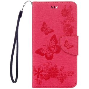 Voor iPhone 8 Plus &amp; 7 Plus vlinders reliëf horizontale Flip lederen draagtas met houder &amp; Card Slots &amp; portemonnee &amp; Lanyard(Magenta)