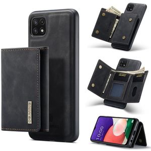 For Samsung Galaxy A22 5G DG.MING M1 Series 3-Fold Multi Card Wallet + Magnetic Back Cover Shockproof Case with Holder Function(Black)
