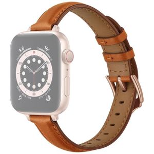 Zakelijke stijl lederen vervangende band horlogeband voor Apple Watch Series 6 &amp; SE &amp; 5 &amp; 4 44mm / 3 &amp; 2 &amp; 1 42mm (Brown Rose Gold Buckle)