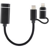 USB 3.0 Vrouwelijke tot 8 Pin + USB-C / Type-C Male Charging + Transmission OTG Nylon Gevlochten Adapter Kabel  Kabel Lengte: 11cm (Zwart)