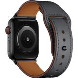 Lederen vervangende horlogeband voor Apple Watch Series 7 45 mm / 6 &amp; SE &amp; 5 &amp; 4 44mm / 3 &amp; 2 &amp; 1 42mm (Dark Grey Stitch Pattern + Black Buckle)