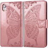 Butterfly Love bloemen reliëf horizontale Flip lederen case voor iPhone XR  met houder &amp; kaartsleuven &amp; portemonnee &amp; Lanyard (Rose goud)