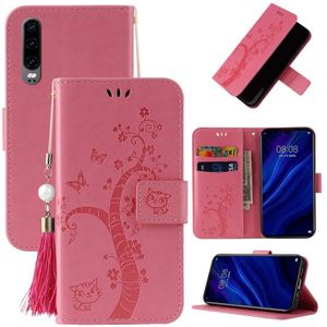 Voor Huawei P30 reliëf Lucky Tree Horizontale Flip Lederen Case met Houder &amp; Card Slot &amp; Wallet &amp; Lanyard (Pink)