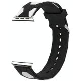 Voetbalstijl metalen connector siliconen horlogeband voor Apple Watch Ultra 49 mm / serie 8 &amp; 7 45 mm / SE 2 &amp; 6 &amp; SE &amp; 5 &amp; 4 44 mm / 3 &amp; 2 &amp; 1 42 mm (zwart + wit)