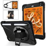 Voor iPad Mini 5 360 graden Rotatie Siliconen beschermhoes met houder &amp; handriem &amp; longstrap &amp; pencil slot(zwart)