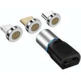 4 in 1 3A 8 Pin &amp; USB-C / Type-C &amp; Micro USB Zink Legering Magnetische oplaadkop + Micro USB Magnetic Charging Adapter Set(Zilver)