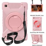 Voor Samsung Tab A7 10.4 (2020) T500/T505 PC + Silicone Shockproof Combinatie geval met 360 Graden Roterende Houder &amp; Handvat &amp; Schouderriem (Rose Gold +Rose Gold)