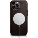 Icarer Oil Wax Texture Magsafe Magnetische Drie-Dekking Cowhide Telefoon Case voor iPhone 13 Pro (Koffie)