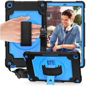 Voor Samsung Galaxy Tab A 10.1 (2019)/T515 360 Graden Rotatie Draaitafel Contrast Kleur Robot Schokbestendig Siliconen + PC Beschermhoes met Houder (Zwart + Blauw)