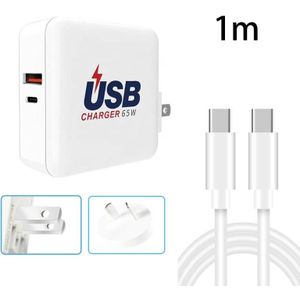A6 65W QC 3.0 USB + PD USB-C / Type-C Dual Fast Charging Laptop Adapter + 1M USB-C / TYPE-C MET USB-C / TYPE-C Datatabel voor MacBook-serie  US Plug + AU-stekker