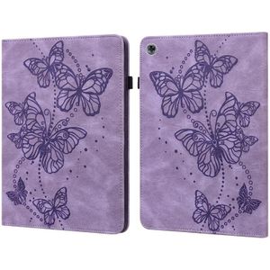 Voor Huawei MediaPad M5 Lite 10 Inch Reliëf Butterfly Patroon Horizontale Flip Lederen Tablet Case (Purple)