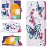 Voor Samsung Galaxy A13 5G Gekleurde Tekening Patroon Horizontale Flip Phone Lederen Case met Houder &amp; Card Slots &amp; Wallet (Peach Blossom Butterfly)