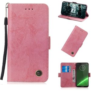 Multifunctionele horizontale Flip retro lederen draagtas met kaartsleuf &amp; houder voor Motorola G7 Power (roze)