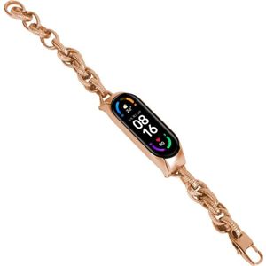 Voor Xiaomi Mi Band 5/6 gegolfde metalen horlogeband met draaiketting (roségoud)