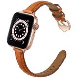 Zakelijke stijl lederen vervangende band horlogeband voor Apple Watch Series 6 &amp; SE &amp; 5 &amp; 4 40mm / 3 &amp; 2 &amp; 1 38mm (Brown Rose Gold Buckle)