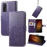 Voor ZTE AXON 20 5G Vierblad Sluiting Ingebrilde Gesp Mobiele Telefoon Bescherming Leren Case met Lanyard &amp; Card Slot &amp; Wallet &amp; Bracket-functie (Paars)