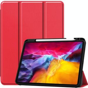 Pure kleur horizontale flip TPU + PU lederen behuizing met drie-opvouwbare houder / slaap / wake-up functie &amp; pen sleuf voor iPad Pro 11 (2021) (rood)