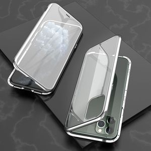 Voor iPhone 11 Pro ultra slanke dubbele zijden magnetische adsorptie hoek frame gehard glas magneet flip case (zilver)