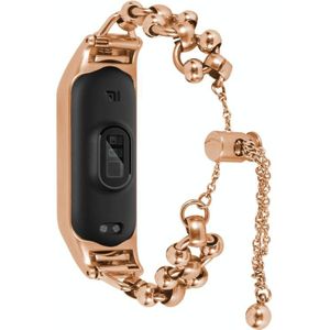 Voor Xiaomi Mi Band 5/6 kraal stalen ketting metalen horlogeband (rosé goud)