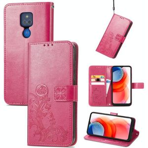 Voor Motorola G Play Four-Leaf Sluiting Relossier Buckle Mobiele Telefoon Bescherming Leren Case met Lanyard &amp; Card Slot &amp; Portemonnee &amp; Bracket-functie (Magenta)