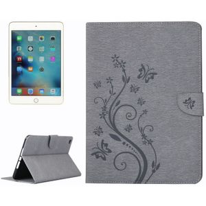 Voor iPad mini 4 ingedrukt bloemen vlinder patroon horizontale Flip PU lederen draagtas met magnetische Buckle &amp; houder &amp; Card Slots &amp; Wallet(Grey)