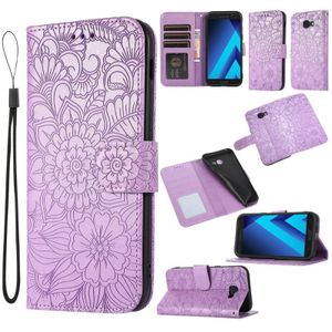 Voor Samsung Galaxy A5  Huid Feel In reliëf gemaakte zonnebloem Horizontale Flip Leren Case met Houder &amp; Card Slots &amp; Wallet &amp; Lanyard (Purple)