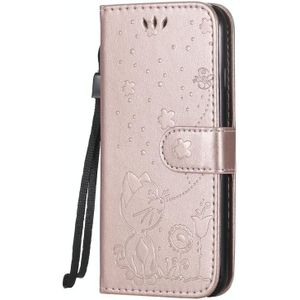 Voor iPhone 7 / 8 / SE 2020 Cat Bee Embossing Pattern Shockproof Horizontale Flip Lederen Case met Holder &amp; Card Slots &amp; Wallet(Rose Gold)