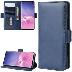 Voor Galaxy S10 Double Buckle Crazy Horse Business Mobiele Telefoon Holster met Card Wallet Bracket Functie (Blauw)