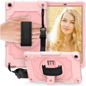 Voor Samsung Galaxy Tab A 10.1 (2019)/T515 360 Graden Rotatie Draaitafel Contrast Kleur Robot Schokbestendig Siliconen + PC Beschermhoes met Houder (Rose Gold)